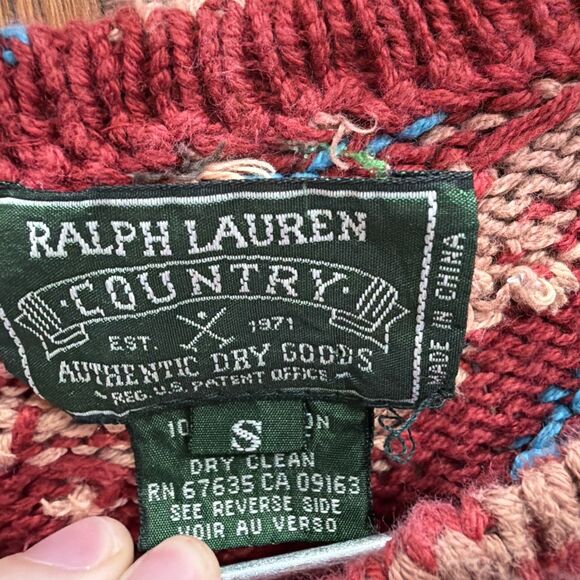 Ralph Lauren Country Knit Native American Cotton Sweater Mens Small Unisex Vtg - Picture 2 of 4